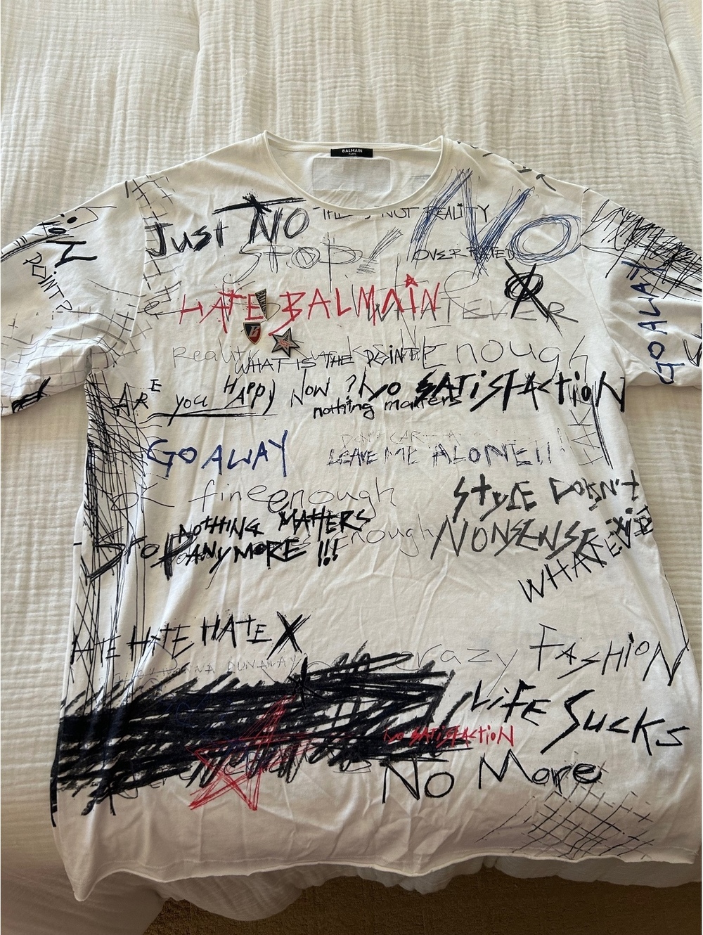Balmain Paris Graffiti Go Away Scribble Graphic T Shirt